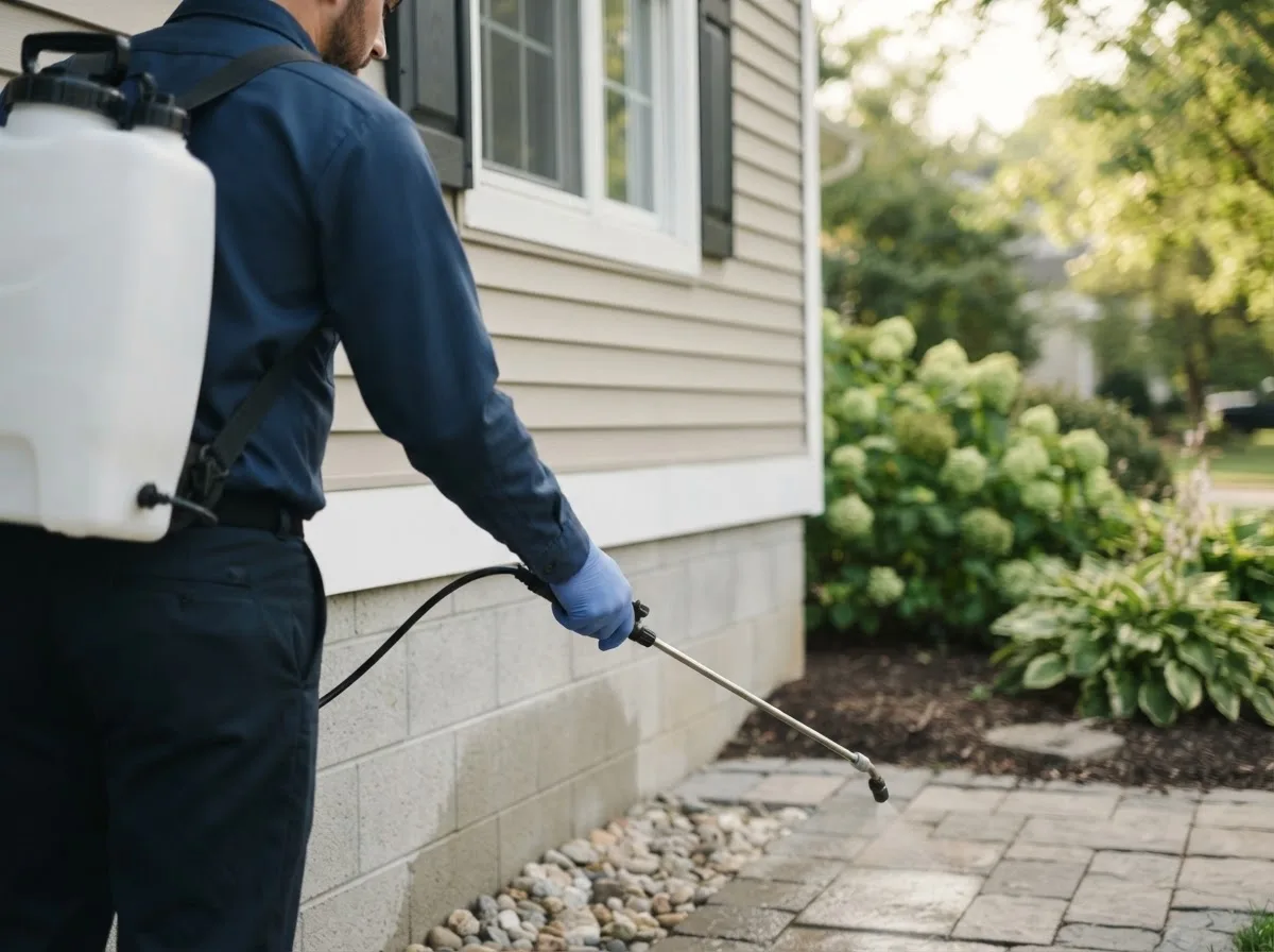 Pest control technician inspecting a home in Crawfordsville, OR